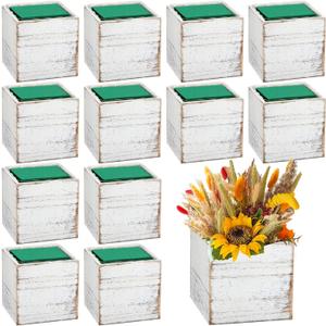 Dandat 10 Sets Wooden Boxes for Centerpieces Wood Cube Planter Box Rustic Square Vases with Removable Plastic Liner Floral Foam Blocks for Christmas Home Wedding Garden Decor