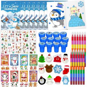 Cinrobiye 72 Pieces Winter Frozen Party Favors Winter Arctic Animals Coloring Books Tattoo DIY Sticker Stampers Class Reward Prizes for Christmas Holiday Winter Party