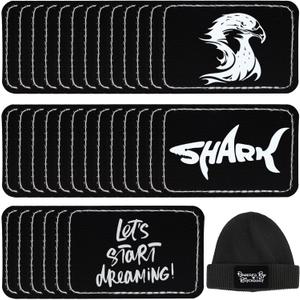 30 Pack Blank Leatherette Hat Patch with Adhesive, Rectangle Laserable Leatherette Patch, Faux Leather Patches for Hats Custom Fabric Repair Sew Laser Supplies (Black White, 3 x 2 Inches)