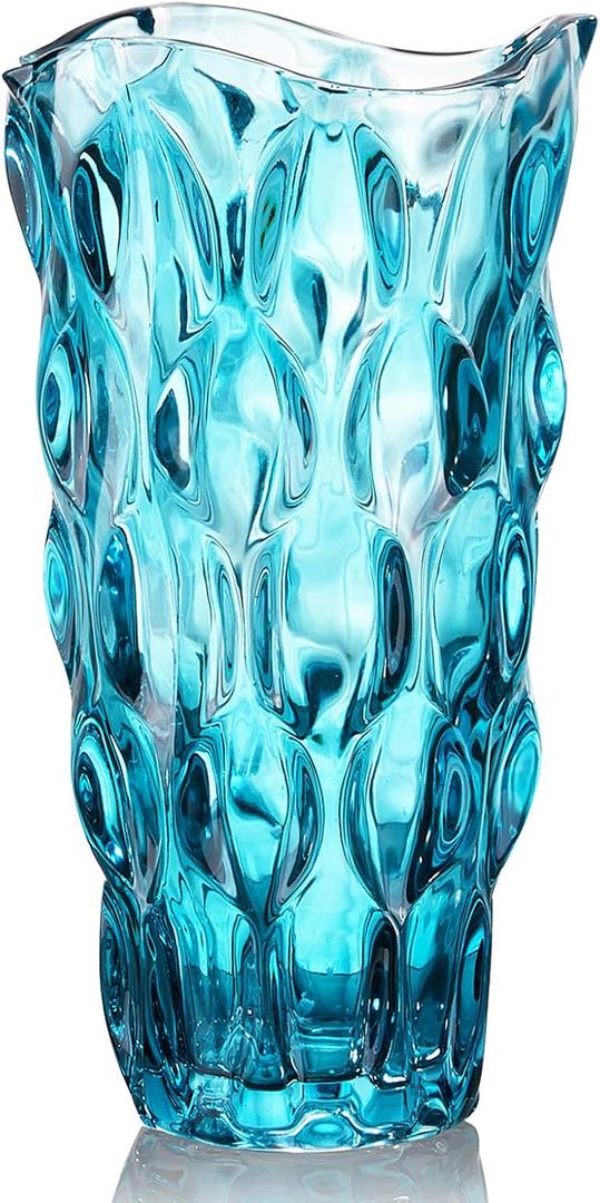CEMABT Glass Vases for FlowersThickened 3.4 lb Morden vases for Tables Centerpieces, vase for Home Decor, Crystal,Colorful,Vintage and Clear Rose Large Vases Christmas Day GiftsBlue