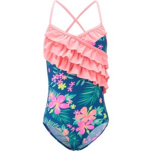 Girls One Piece Swimsuits Hawaiian Ruffle Swimwear Beach Bathing Suit Blue Size 8/ 8t 