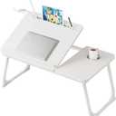 Laptop Desk for Bed, Adjustable Laptop Stand with 5 Different Angles, Portable Lap Tray Table with USB Charge Port and Cup Holder, Laptop Bed Desk Tray for Eating Working Writing (White)