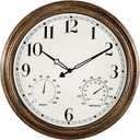 16 Inch Large Outdoor Wall Clock,Waterproof Vintage Non-Ticking Clock with Thermometer and Hygrometer Combo,Battery Operated Clock Wall Decorative- Bronze