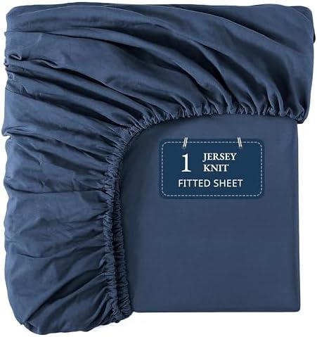 LANE LINEN Twin Fitted Sheet - 4 Way Stretch Knitted Deep Pocket Twin Bottom Sheet - Fits Upto 16" Mattress (No Flat Sheet), Durable, Wrinkle Free, Soft Microfiber - Navy