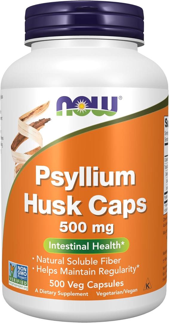 NOW Foods Supplements, Psyllium Husk Caps 500 mg, Non-GMO Project Verified, Natural Soluble Fiber, Intestinal Health*, 500 Veg Capsules (EXP 02/01/30)