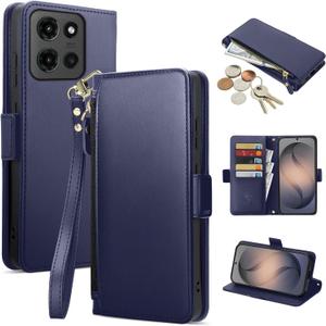 COBEAR for Moto G Stylus 5G 2025 Case Wallet, Pu Leather Flip Phone Case with Wrist Strap, Zipper Pocket, Kickstand, Women Men Phone Wallet Case with Card Holder for Moto G Stylus 5G 2025,Blue