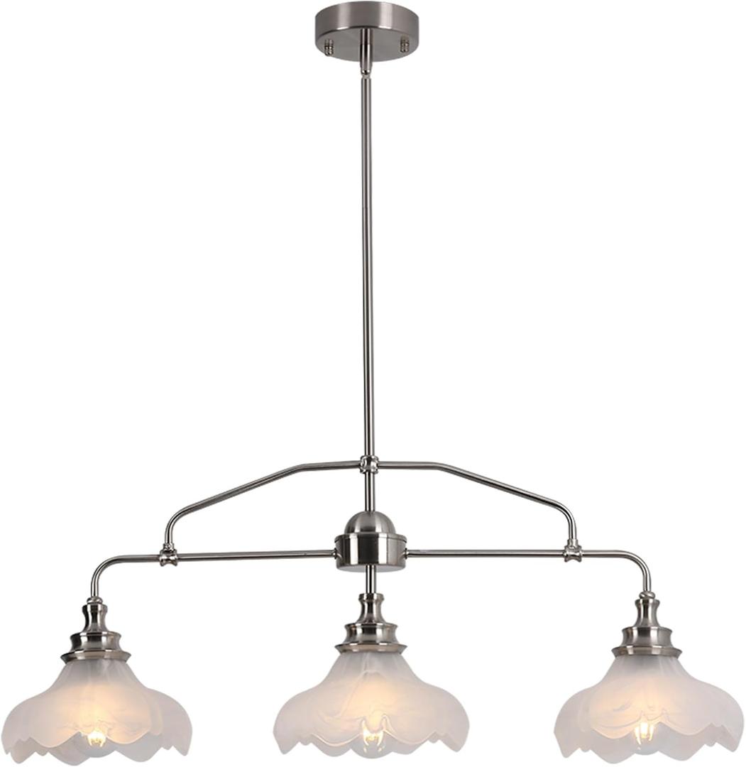 32.5" Modern Kitchen Island Lights with Alabaster Glass Shade, 3-Light Dining Room Lighting Fixtures Hanging, Transitional Multi Pendant Lighting, Brushed Nickel Finish