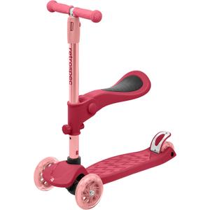Retrospec Chipmunk Plus Kids Kick Scooter 3+ Years - Height Adjustable 3 Wheel Scooters - Learn to Steer, Foldable Seat, LED Lights, & No-Slip Deck (Bubblegum)