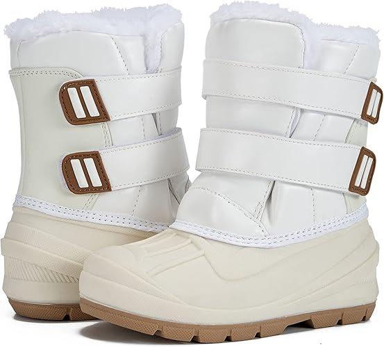 MORENDL Toddler Winter Snow Boots Waterproof Insulated Faux Fur Boys Girls Hiking Boots (Toddler/Little Kid) (White 6)