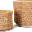 2-Piece Brown Knitted Texture Concrete Planter Set - 6" & 3.9" Indoor Decorative Pots for Plants, Succulents & Flowers | Rustic Farmhouse Home Decor (Non-Drainage Cache Pots)