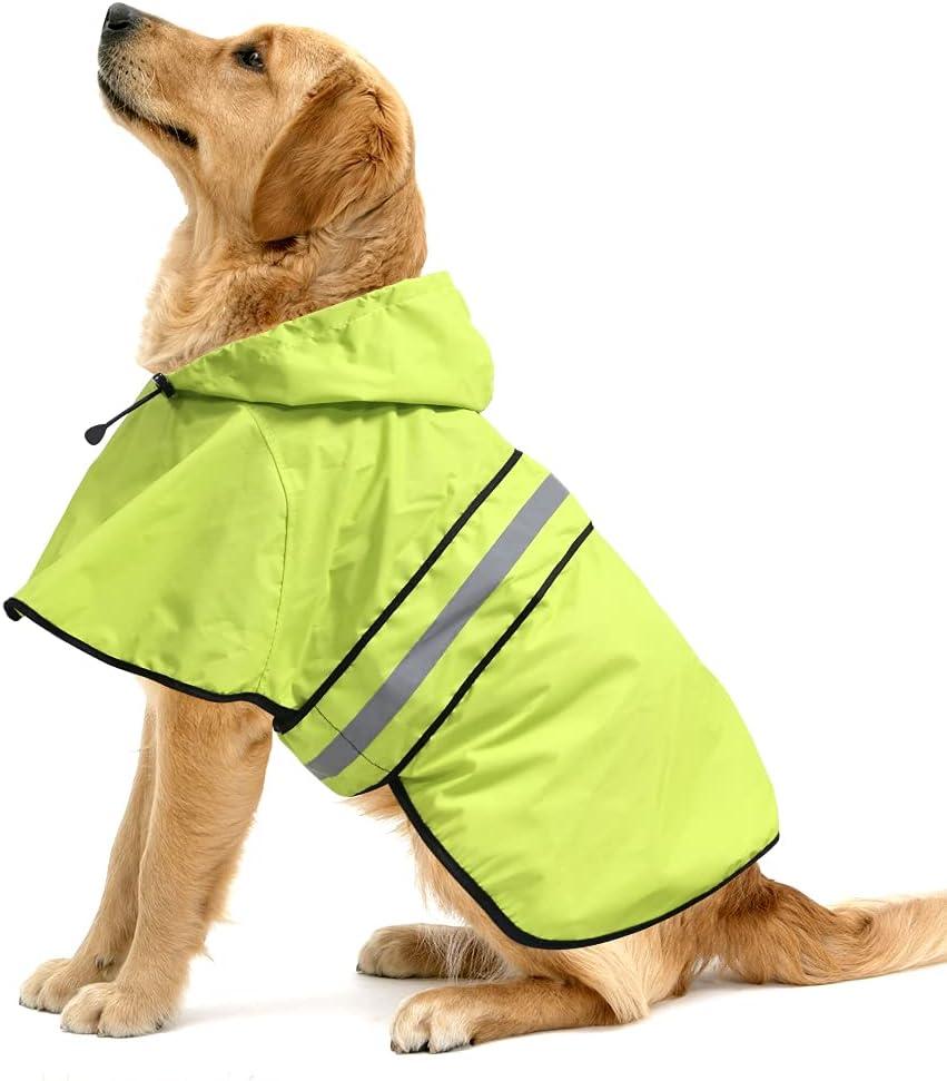 Ezierfy Waterproof Raincoats for Dogs - Adjustable Pet Raincoat Jacket, Lightweight Dog Hooded Rain Coat Waterproof Rain Poncho for Small to X- Large Dogs and Puppies (Neon Green, Large)