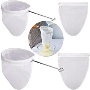 WMKGG Ultra Fine Mesh Strainer Bags, Reusable Mesh Filter Bags with Stainless Steel Handle Frame for Filter NutMilk, Coffee, Milk, Butter, Juices and Fresh Cheese (Large + Small) (Large Size + Small Size)