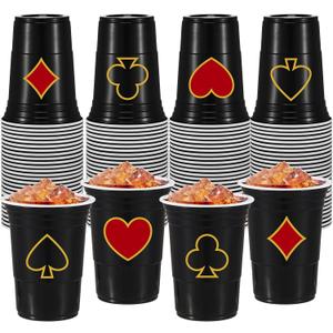 48 Pcs Casino Party Cups 16 oz Casino Theme Party Decorations Plastic Disposable Poker Las Vegas Cup Hot Cold Drink for Birthday Wedding Decorations(Poker Night)