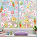 4 Sheets Easter Window Clings Colorful Egg Carrot Window Decals Holiday Windows Decoration Easter Rabbit Footprints Electrostatic Windows Stickers for Home School Shop Glass Display Party Supplies (907)