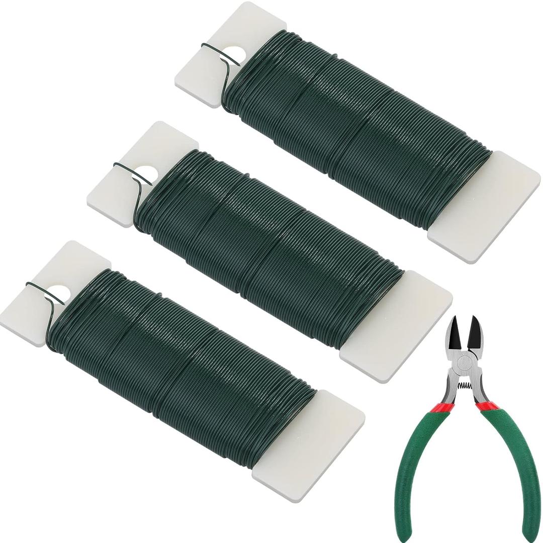 PAXCOO Flexible 110 Yards Green Floral Paddle Wire - Christmas Wreath Craft Wire with Wire Cutter, 22 Gauge