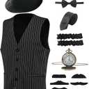 RAINDEWLL 1920s Mens Costume Roaring 20s Costumes for Men Gatsby Outfit Gangster Vest Fedora Hat 2XL