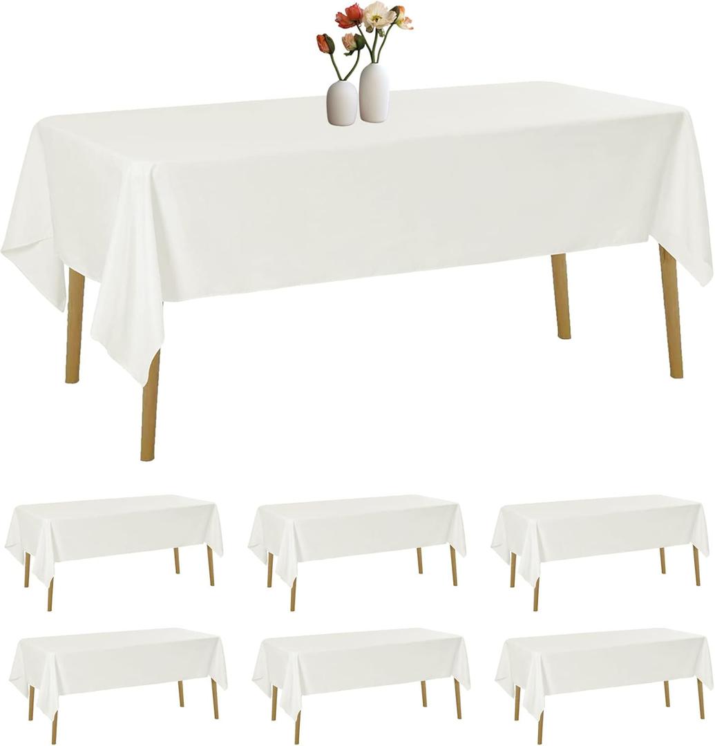 6 Pack Rectangle Tablecloth 60 x 102 Inches Ivory Table Cloth Stain and Wrinkle Resistant Washable Polyester Fabric Table Cover for Party, Wedding and Banquet Decoration