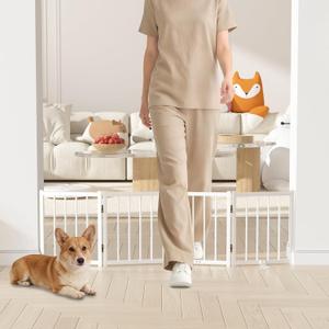 16" Freestanding Short Dog Gate for Small Dogs – Foldable & Retractable, Expands Up to 48" Wide, 4-Panel Pet Barrier for Doorways, Stairs & Hallways (White)