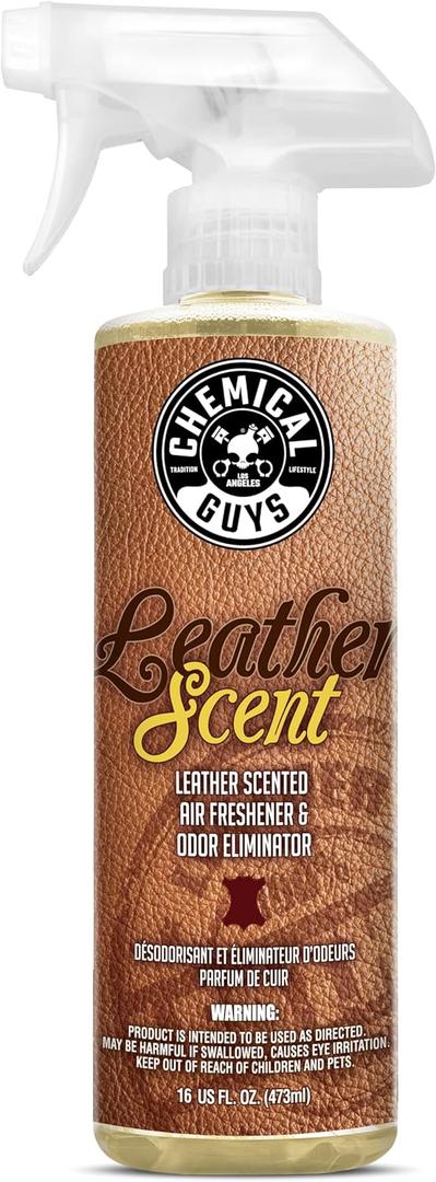 Chemical Guys Leather Scent Premium Air Freshener & Odor Eliminator Car Air Freshener Leather Scent Eliminates Odors and Refreshes Cars, Trucks, SUVs and RVs, 16 oz