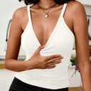 HOTGIFT Women Spaghetti Strap ‌Tank Tops Camisole Ribbed V Neck 2026 Shapewear Slim Fit Sexy Basic Off-White and Off-White X-Large