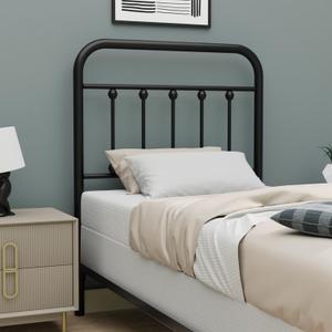 Vintage Twin Size Metal Bed Frame Height Adjustable Headboard Only, Wrought Iron Black Farmhouse Bed Frame Headboard, Easy Assembly, Short Clearance, Tall or Low Setting
