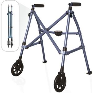 Stander Space Saver Walker Short, Lightweight Folding Rolling Mobility Aid for Juniors & Petite Adults, Compact 2-Wheel Disability Device with 6-inch Wheels & Rear Ski Glides, Cobalt Blue