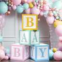 Humyoun 4 Pcs Pastel Baby Boxes with Letters for Baby Shower Party Rainbow Candy Box Decor with Letters B a B Y Blocks Design for Gender Reveal Party Backdrop