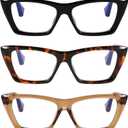 DOOViC 3 Pack Fashion Reading Glasses for Women Trendy Cat Eye Blue Light Blocking Computer Readers, 1.50