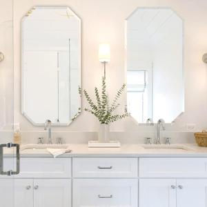 Chende 2 Packs Octagonal Bathroom Mirror with Beveled Edge, 18" x 36" Modern Frameless Vanity Mirror for Bedroom, Entryways, Washrooms, Living Rooms, Horizontal/Vertical Hanging