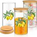 Layhit 3 Piece Lemon Glass Canister Set 24oz Borosilicate Jars with Airtight Bamboo Lids Lemon Decoration Kitchen Storage for Coffee Tea Flour Cookies Farmhouse Countertop Decoration