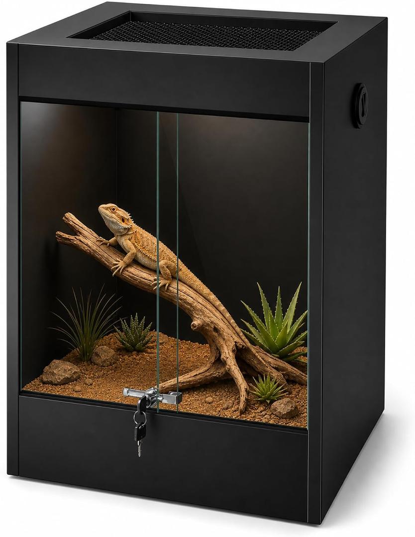 PVC Tall Reptile Tank 33 Gallon Reptile Enclosure Terrarium, Front Opening Bearded Dragon Tank 24"x18"x18" with Sliding Doors & Screen Ventilation, Enclosure Habitat for Snakes, Geckos, Lizard, Frog