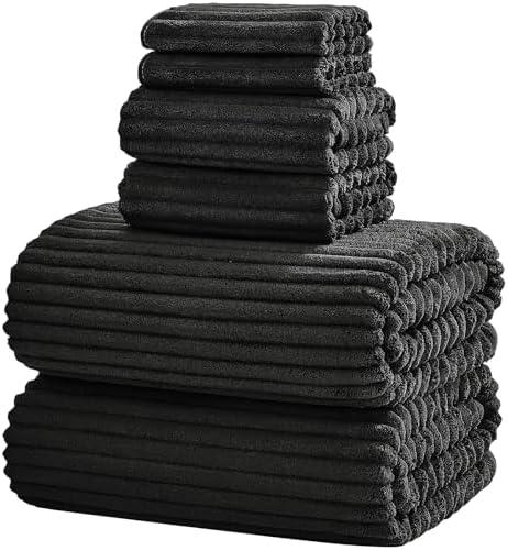 NALIVO 6-Piece Bath Towel Set(30"x60"), 2 Large Bath Towel Sheets, 2 Hand Towels and 2 Washcloths - Highly Absorbent Quick Dry Microfiber,Ultra Soft Towel Set for Bathroom (Black)
