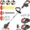 Electric Weed Wacker Cordless, 21V Stringless Weed Trimmer Eater with 2X 2.0Ah Battery Powered & Charger, Metal Blade Weed Whacker, Lightweight 3 in 1 Grass Trimmer Lawn Edger Brush Cutter for Garden