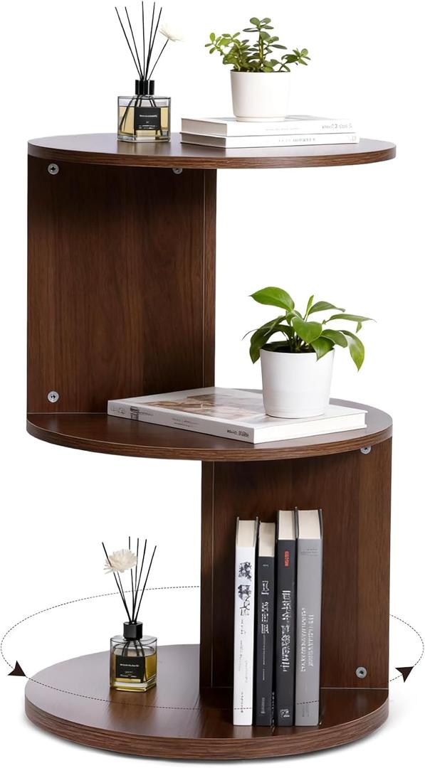 2-Tier 360° Rotating Bookshelf - Narrow Corner Bookcase Floor Standing Storage Rack for Kids' Bedroom, Living Room - Space Saving Wood, 15.75 x 15.75 x 25 inches