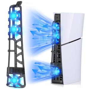 FASTSNAIL Cooling Fan for PS5 Slim Console, Quiet Cooling System with Memory Function and LED Light, Cooler Accessories with 3 High-Speed Fans & USB 3.0 Port for New PlayStation 5 Slim