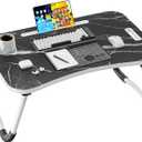 Folding Lap Desk, 23.6 Inch Wood Laptop Bed Desk with Cup Holder, Portable Bed Table for Working Writing Reading & Eating for Bed, Sofa, Couch, Floor - Dark Black
