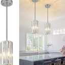 Chrome Pendant Lighting Modern Pendant Light Mini Crystal Chandeliers Adjustable Pendant Light Fixture for Kitchen Island Dinning Room Corridor Bedroom(Chrome 2-Pack)