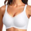 Vertvie Wireless Bras for Women No Underwire Supportive Mesh Crossover Bra Seamless Push Up Full Coverage Everyday Bralettes (X-Large, White)