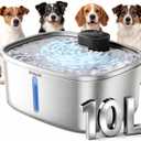 10L Dog Water Fountain, 304 Stainless Wireless Pet Fountain | 10L wireless dog water bowl for large dogs&cats, sensor flow, quiet , 4000mAh battery, 15-25 day runtime and 8 filter set