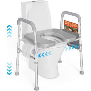 Toilet Seat Risers for Seniors, Raised Toilet Seat with Handles, Height & Width Adjustable, Padded Toilet Seat Riser, Heavy Duty Toilet Riser for Elderly, 400LB Capable, Fit Any Toilet