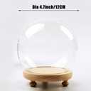 Round Glass Cloche Ball Jar Dome Tabletop Display with Wooden Base Diameter 4.7 Inches