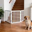 Dog Gate Indoor, Freestanding Dog Fence for The House, Doorways, Hallways,or Stairs,Pet Gate Foldable Wooden,Expandable 24" Height 3 Panels,White