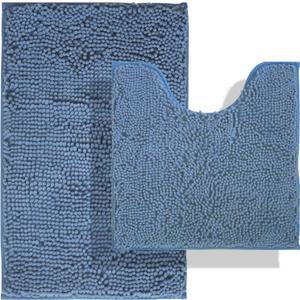 BOANKODU Bath Rug Sets 2-Piece, Soft Chenille Bath Mat - U-shape (32x20 + 20x20 Inch) for Bathrooms, Non-Slip, Machine Washable (Deep Blue)