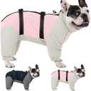 KOESON Four Legged Winter Coat, Warm Dog Jacket with Adjustable Buckles, Turtleneck Windproof Fleece Jackets, Reflective Fullbody Snowsuit Puffer Coat Pink Grey, Size: L