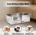 Stainless Steel Cat Litter Box,Jumbo XL Extra Large Mental Cat Litter Pan with High Sides Lid,Low Entry for Indoor Big Cats,Non Sticky,Easy to Clean,Anti-Urine Leakage