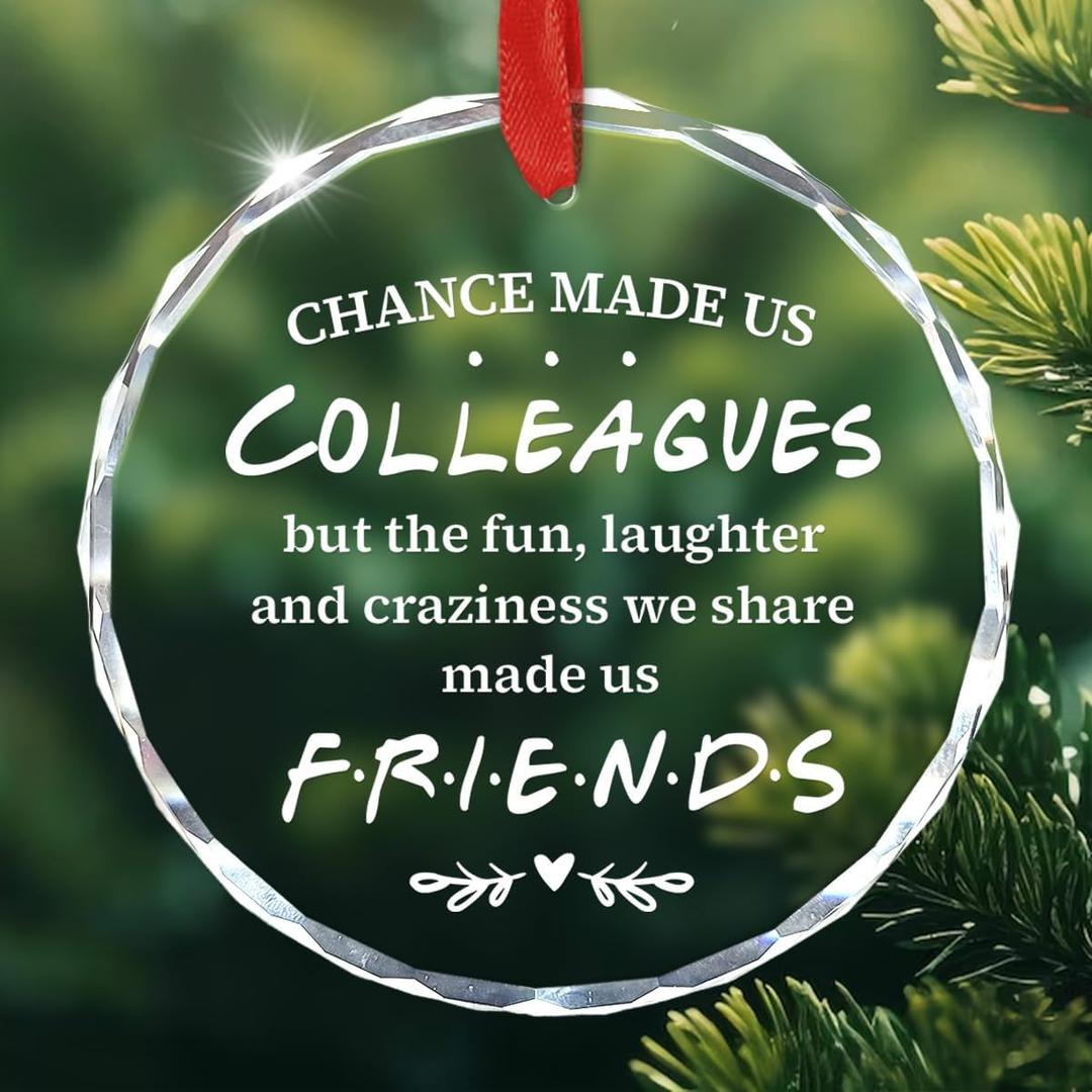 Colleagues Christmas Glass Ornament - Colleague to Friend Ornaments for Work Teams, Besties, Coworkers, Men, Women - Chance Made Us Colleagues Crystal Keepsake