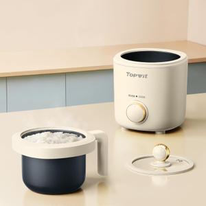 TOPWIT Rice Cooker Small, Mini Rice Cooker 2 Cups Uncooked, 1.2L Portable Rice Maker with Non-stick Coating, BPA Free, One Touch & Keep Warm Function, Beige