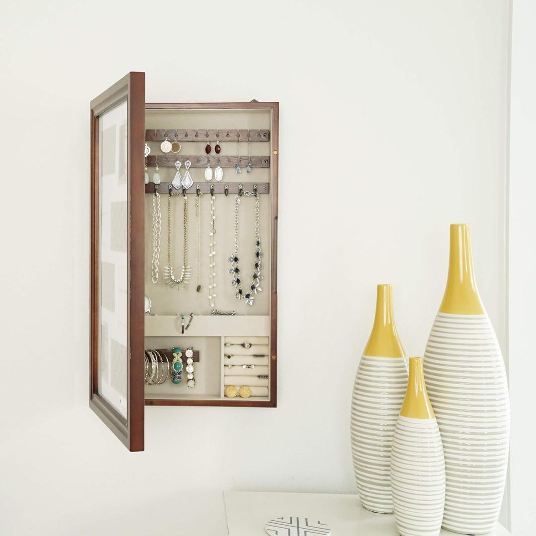 Hives and Honey Photo Collage Frame Jewelry Storage Organizer, Walnut