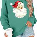 Christmas Sweatshirts for Women Retro Santa Claus Graphic Long Sleeve Shirt Xmas Pullover Tops (Cyan) XL