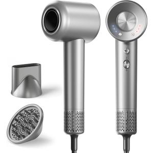 Hair Dryer, 160000 RPM High-Speed Ionic Blow Dryer with Magnetic Diffuser, Fast-Drying Hair Dryer for Women, 500M Negative Ions Frizz Control, Low-Noise Hairdryer for Home & Salon (Gray)